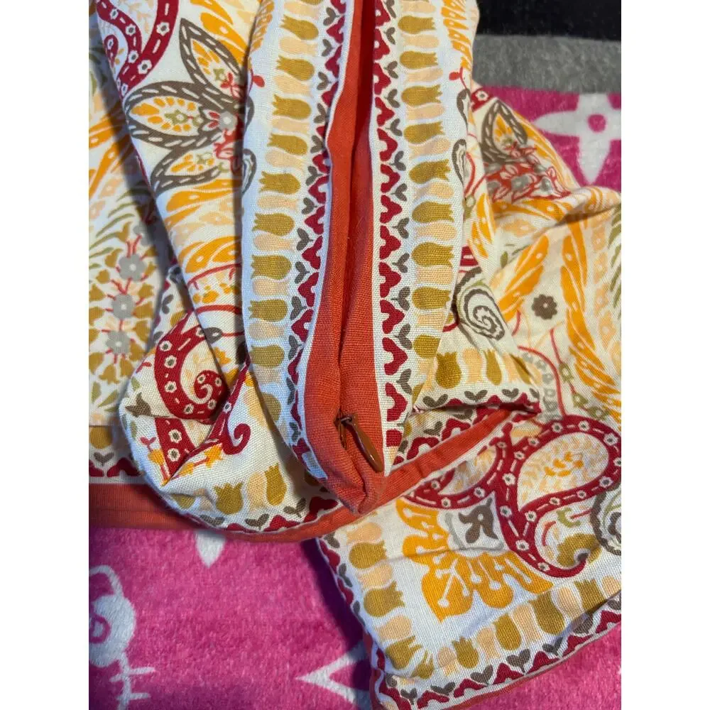 Pottery Barn 24” x 24” Paisley Floral Pillow Cover Orange Cotton Linen Blend